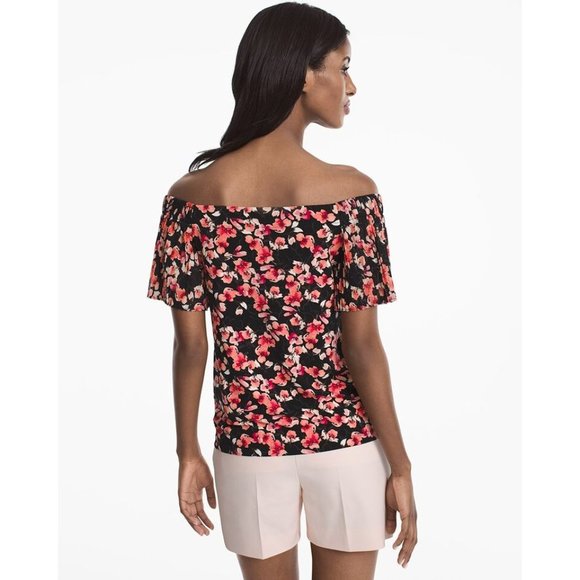 WHBM Off-Shoulder Floral Pleated Sleeve Top sz S - Picture 12 of 12